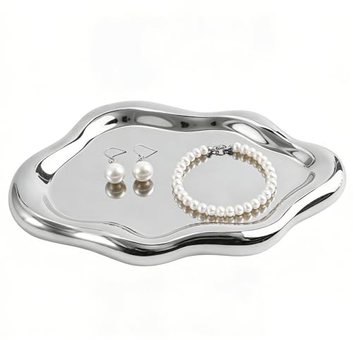 Plateau à bijoux en céramique - 19,5 x 13,5 cm - Décoration de plateau en forme de nuages - Assiette à bijoux irrégulière - Plateau en céramique - Plateau à bijoux pour bagues, boucles d'oreilles