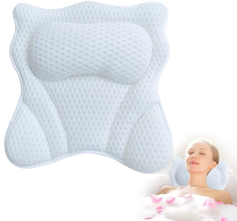 Bath Pillow,Comfortable Bathtub Pillow with 6 Strong Suction Cups,Ergonomic 4D Air Mesh Headrest Bath Cushion,Provide Support for Head,Back,Shoulder and Neck,Fits All Bathtub,Hot Tub,Home Spa(White)