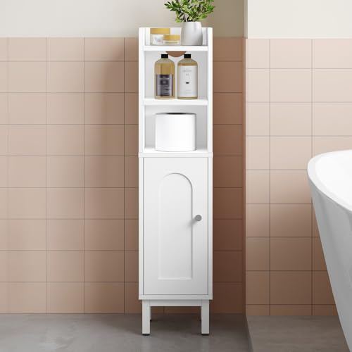 Hzuaneri Badezimmerschrank, Badschrank schmal, Verstellbare Ablagen | Kleiner Schrank, platzsparend, Toilettenschrank, für kleine Räume, einfache Montage, 20 × 20 × 83 cm, Weiß BC08213W