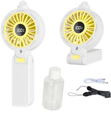 Ventilador de mano portátil con refrigeración por agua, pantalla LCD y 100 niveles de fuerza del viento, ventilador de mesa plegable, ventilador de cuello plegable para exteriores, viajes y oficina
