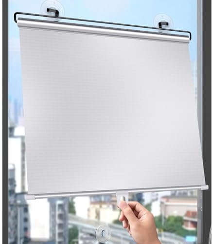 Rollo mit Saugnapf,Silber,Isolations-Verdunkelungsrollos,Temporäre Jalousien,Ohne Bohren,Verstellbarer Sonnenschutz,für Wohnzimmer,Küchen,Balkone,Wohnungen,Büros,Auto (80×140cm(31×55in))