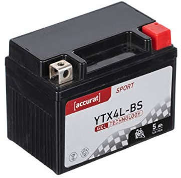 Accurat Motorradbatterie YTX4L-BS - 12V, 5Ah, 55A, zyklenfest, wartungsfrei, Gel - Starterbatterie, Batterie in Erstausrüsterqualität für Rasentraktor, Roller, Motorrad, Quad