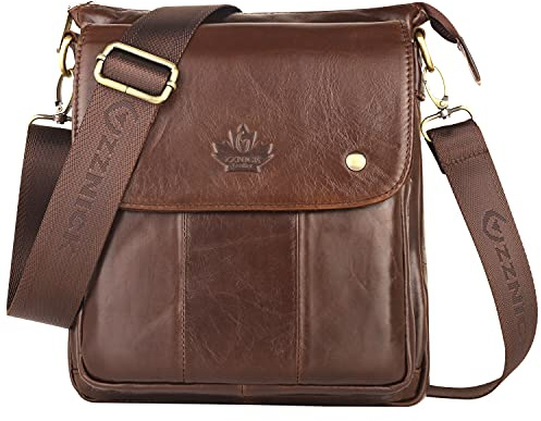 ZZNICK Genuine Leather Messenger Bag, Sling Bag Crossbody Shoulder Bags for Travel Work Business, Brown-2303, M