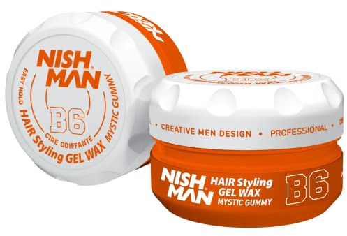 NISHMAN Aqua Gel Wax for Men B6 - Mystic Gummy 150g - Peach Scent - Natural Shine Look - Ultra High Strong Hold - Long-Lasting Control and Definition