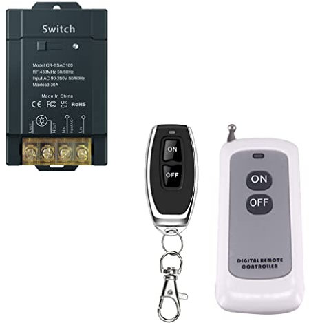 COLOROCK Remote Control Switch,AC100V/110V/220V/230V/240V RF Remote Light Switches for Pump Security Systems Door Curtain Gate Barriers etc with 1600ft Long Range (100V-240V-30A Relay/2 Remote)