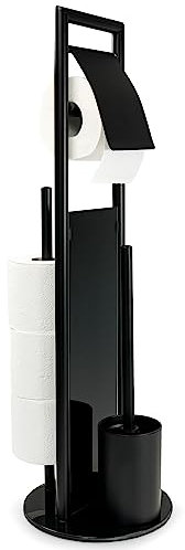 WENKO Stand WC-Garnitur Mod. Ravina 3-in-1 mit Toilettenpapierhalter und Bürstenhalter aus rostfreiem Edelstahl mit schwarzem Design Ø 20 x 70 cm schwarz