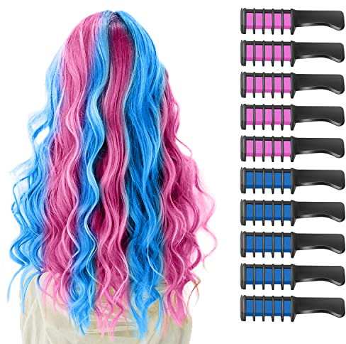 10 Stück Haarkreidekamm, Neu Temporär Haarfarbe Kreide Kamm für Kinder Mädchen Auswaschbar Ungiftig für Geburtstag Geschenk Halloween Erntedankfest Weihnachten Party Cosplay(Rosa+Blau)