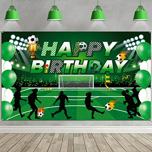 HOWAF Fußball Deko Ggeburtstag Banner, Fußball Happy Birthday Banner Fussball Stoff Foto Hintergrund Foto Requisiten für Fussball Geburtstag Deko, 180x110cm