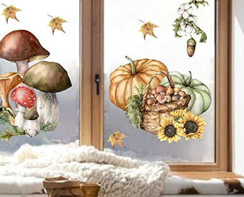 wolga-kreativ Fenstersticker Fensterbilder Glasdekorfolie Motiv Fensterfolie Fenstertattoo Herbst Kürbis Pilze Sonnenblumen Vogel Aufkleber Sticker Fenster