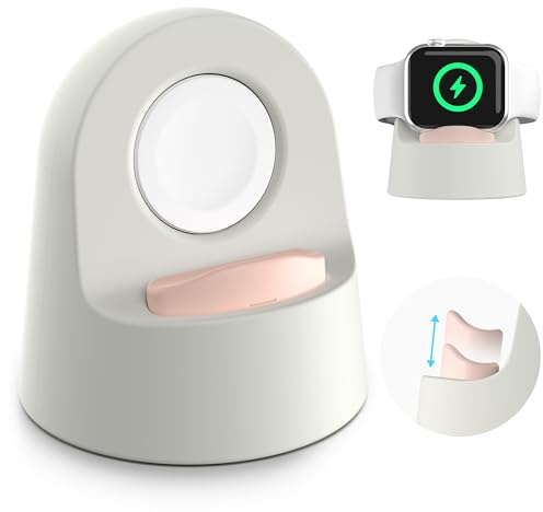 Sinjimoru Silicone Charging Station Dock for Apple Watch Ultra & Series 3-9, Height-adjustable Stand - Ivory