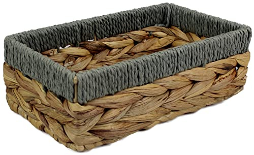 Rechteckige Wasserhyazinthe Kleine Körbe Aufbewahrungskorb Natürliche Weidenkorbregale Offene Geschenkbox Kleines Mini-Tablett Kosmetik-Organizer (klein, 24 cm, 1 Korb)
