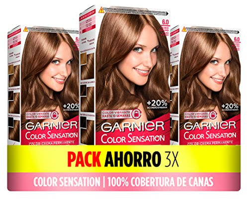Garnier Color Sensation - Coloración Permanente e Intensa Reutilizable con Bol y pincel, 6.0 Rubio Oscuro, Pack de 3