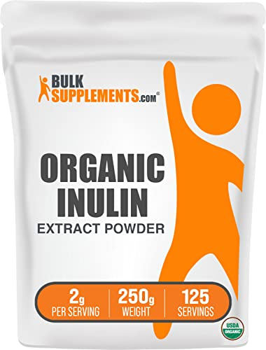 BulkSupplements.com Organic Inulin Extract Powder - Fiber Supplement, Herbal Supplement - Inulin Powder Organic, Gluten Free - 2g per Serving, 250g (8.8 oz) (Pack of 1)