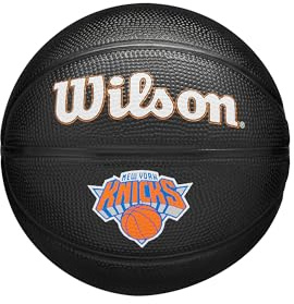 Wilson Mini pallone da basket NBA Team Tribute, Dotato di Canali di Precisione e Presa dinamica, Con Stabilità Dell'Aria Migliorata, Approvato NBA, Squadra: New York Knicks, colore: nero, Taglia: 3