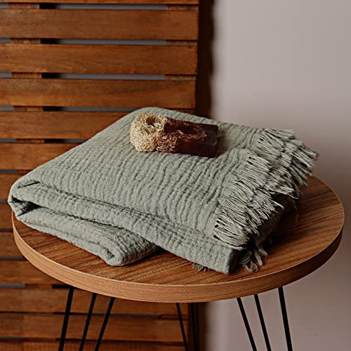 Püskül - Extra Weich Musselin Duschtuch - Luxus Musselin Handtuch Erwachsene - 100% Türkische Baumwolle Saunatuch - Dünn Badetuch Groß 85x170cm (Hellgrün, 1)