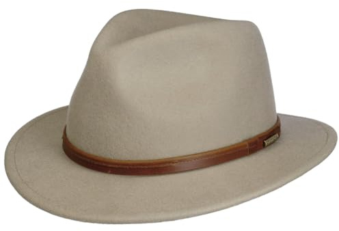 Stetson Scotstown Traveller Hat Felt Leather Band Packable Outdoor Made in EU Unisex Autumn Winter Beige L (58-59 cm)