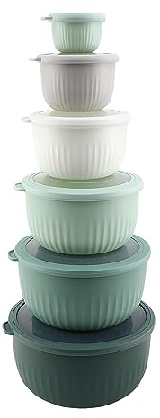 COOK WITH COLOR Prep Bowls with Lids- Wide and Deep Nesting Plastic Small Mixing Bowl Set with Lids, 12 Piece Set - Deep Bowls, Sage