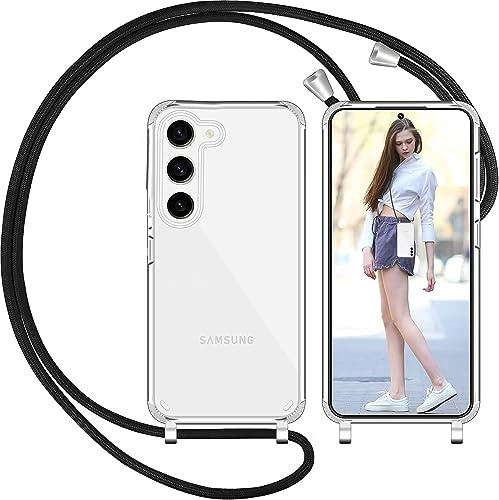 Nupcknn Handykette für Samsung Galaxy S23 Hülle mit Band,Ultra Dünn Transparent Handyhülle (Abnehmbar) Necklace mit Kordel zum Umhängen Kameraschutz Handy Kette Stossfest Schutzhülle(Transparent)