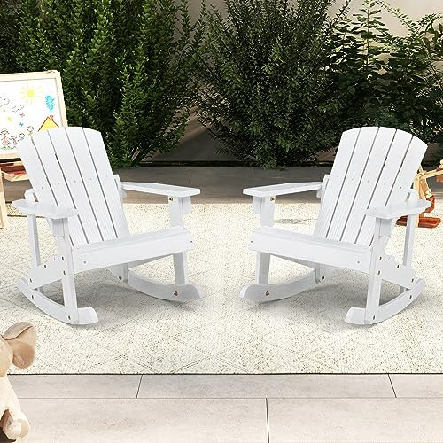 GIANTEX Adirondack Schaukelstuhl für Kinder, Schwingstuhl mit Lamellendesign für Outdoor, Schaukelsessel aus massivem Tannenholz mit Tragfähigkeit von 50 kg, für Garten & Terrasse (Weiß)