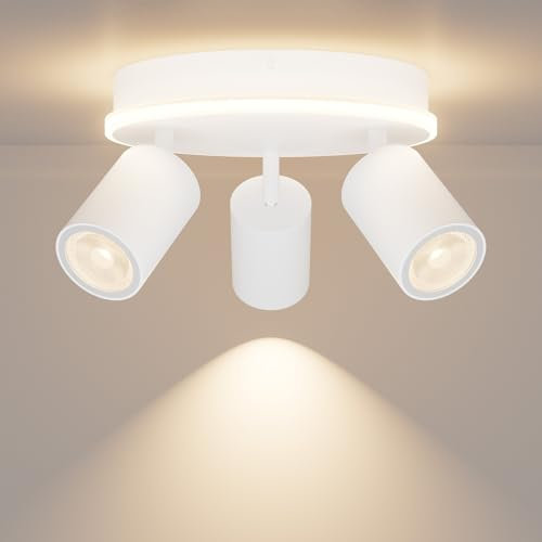 Klighten Spot Plafond GU10 Rond Blanc, 3 Douille GU10 + 6,5W LED, Plafonnier 3 Spots Orientable, Moderne Luminaire Spot Plafonnier pour Cuisine, Chambre, Salon, Couloir, GU10 Ampoule non Incluse