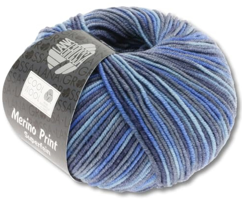 Frida's Wollhaus Lana Grossa 50 g Cool Wool Print Merino Wolle Garn Häkeln Stricken 16 Farben (716 | Jeans/Graublau/Royal)