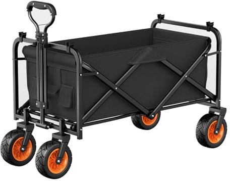 NRNQMTFZ Faltbar mit Verstellbarer Griff Handwagen mit 150kg Tragfähigkeit, Gartenwagen,Transportwagen für Camping, Einkaufen, Gärtnern, Versammlungen, Picknicks(Black)