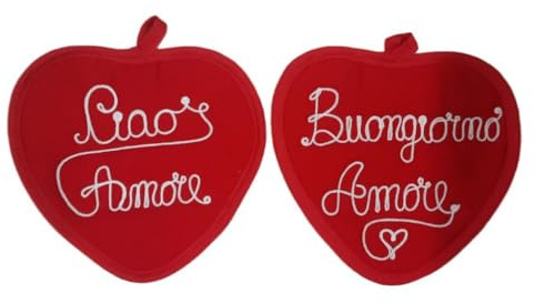 Coppia di Presine Love PERSONALIZZABILE | A forma di Cuore da Regalare al tuo Amore | cm 20x20 circa | Cotone Tessuto esterno e PU interno imbottito