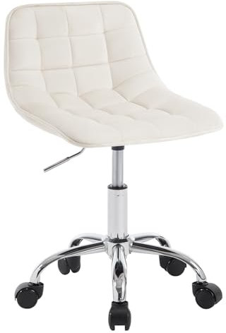 WOLTU Schreibtischstuhl Kinder, Schminkstuhl Sitzhocker Rollhocker Arbeitshocker, 360° drehbar höhenverstellbar, Drehstuhl Samt, Bürohocker mit Rollen, Cremeweiß
