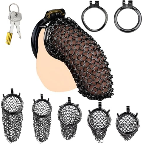 Jpscor Mesh Breathable Peniskäfig SM Edelstahl Keuschheitskäfig 5 Größen Männer Metall Keuschheitsgürtel Extrem Erotik Chastity Cage Tragbar Bondage Erwachsene Sexspielzeug (L, Bogenring 45mm)
