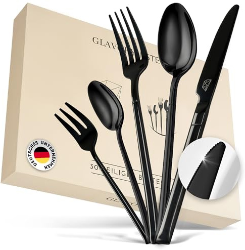 Glavory Stellar - Besteck Set Schwarz aus festem Edelstahl - Besteck für 6 Personen 30teilig - rostfreier 18/8 Edelstahl - schwarzes Besteck spülmaschinenfest mit edler Verpackung