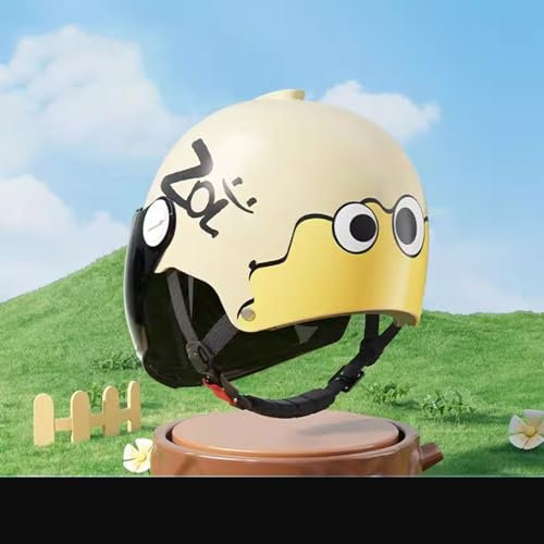 QJWMatic Kinder-Motorradhelm, Retro-Halbhelm, Offenes Gesicht Elektroroller Straßen-ATV-Moped-Helm Für Jungen Und Mädchen Mit Visier A,48-55CM