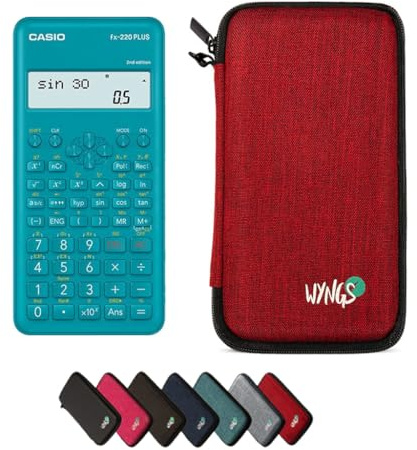 Casio fx-220 Plus 2nd Edition inkl. WYNGS Schutztasche Rot - Wissenschaftlicher Taschenrechner - Basic Set