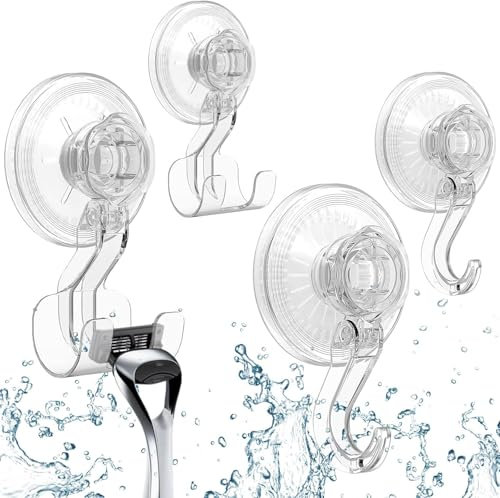 Luxear 4 Pezzi Ganci a Ventosa Bagno Porta Rasoio Ganci Bagno Riutilizzabili Montaggio Parete Potenti Impermeabili, Multiuso per Bagno Cucina Casa Stoccaggio