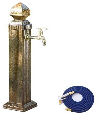 Vertikale Wassersäule für den Garten im Freien, Wasserzapfsäule Garten Aluminium mit Doppeltem Wasserauslasshahn und Spritzpistole, zum Waschen der Gartenbewässerung