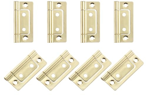 sourcing map 8Pcs 2x1 Inch Door Hinges Non-Mortise No Noise Bifold Door Hinges Plating for Cabinet Furniture Window Wardrobe, Gold