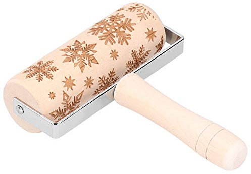Nudelholz mit Gravur aus Holz, Nudelholz für Weihnachten, Nudelholz mit Elch, Schneeflocke, Plätzchen, Nudelholz mit Weihnachtsgravur, Präge-Nudelholz mit Weihnachtsmotiven für