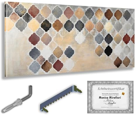 Monica Mirafiori I 100% HANDGEMALT I Gemälde Symbols 140x70cm | Gemälde Handgemalt | Acrylgemälde | Sehr Großes Acrylbild I Moderne Kunst I Kunstbilder