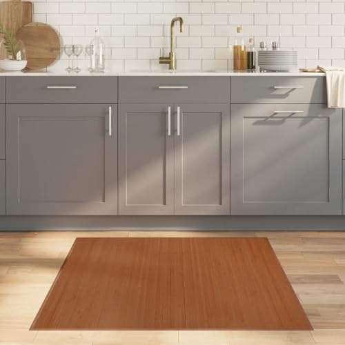 Sufrk Tappeto Quadrato Marrone 100x100 cm in bambù-Tappeto Bamboo Legno Stuoia Antiscivolo Passatoia Pedana bambù Cucina Bagno