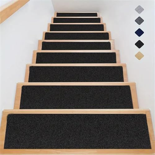 Odot Riutilizzabile Tappeti per Scale, Tappeto Gomma Antiscivolo Silenzioso,Grandi Moquette Adesiva, Rettangolare Morbido Tappeto, Tappeto Sicurezza per Pet Anziani e Bambini (Nero,10 Pezzi)