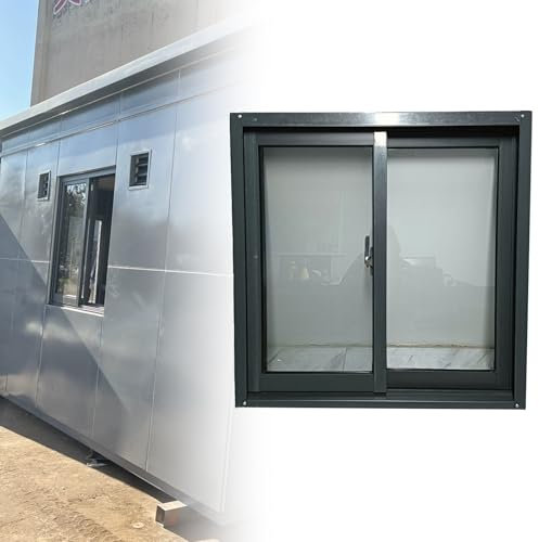 RENLXFI Garden Shed Window Replacement, 30 35 40 45 50 55 60 CM Tall Horizontal Sliding Windows with Clear Tempered Glass & Screen, Aluminum Window for Basement Cottage(60x50cm/23.6x19.7in)