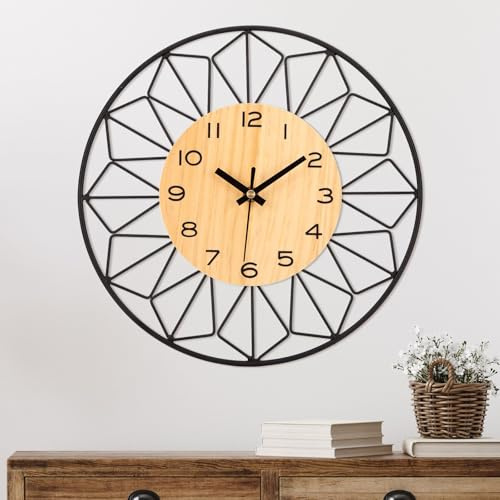 VIVILINEN Wanduhr Groß Ohne Tickgeräusche aus Holz 50cm Vintage Rund Wanduhr Nicht tickend Quarz Batteriebetriebene Uhr Lautlos für Wohnzimmer Schlafzimmer