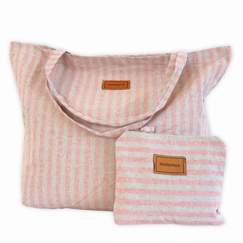 MOMOMUS Bolsa de Playa XXL de Algodón Reciclado, Bolso Playa Mujer 60x40 cm