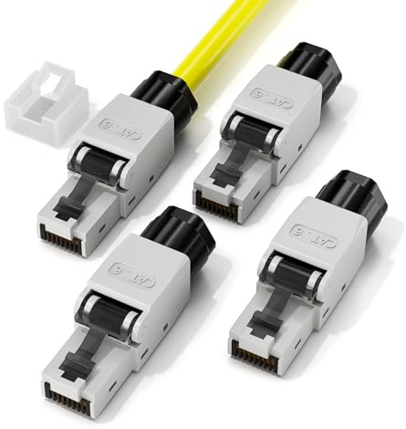 LEENUE RJ45 Conector CAT 6 sin Herramienta, 1Gbit/s 250MHz, 4 Unidades | Dorado Conectores RJ45 sin herramienta, para cable de instalación Cat 6 Cat5E, compatible con PoE, reutilizables