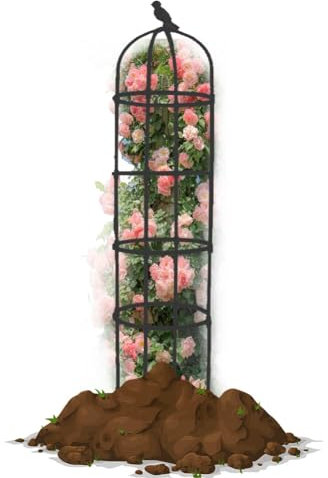 Generisch Rankgitter Metall+Kunststoff, Garden Obelisk Rankhilfe, Pflanzenstütze Rankobelisk, Kletterpflanzen Rankhilfe für Rosen und Blumen Tomaten, Vogelkäfigform(Schwarz,D 40x H 205cm)
