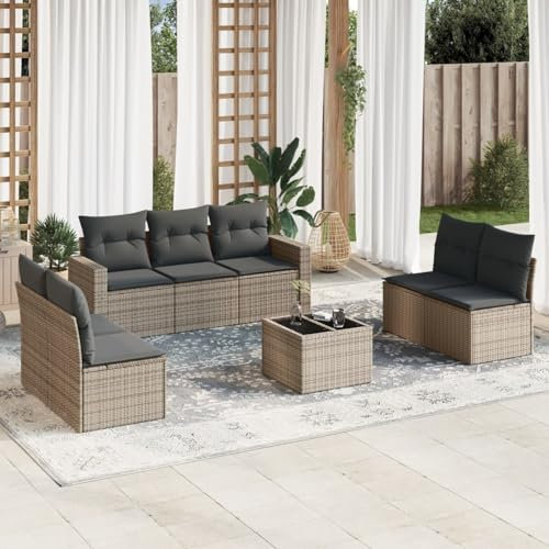 Brokky 8-TLG. Garten-Sofagarnitur mit Kissen LoungemöBel Balkon Patio Furniture Gartengarnitur Set Grau Poly Rattan / 3218830