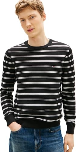 Tommy Hilfiger Jersey Hombre Seasonal Structure con Cuello Redondo, Negro (Black/Ivory Petal), XXL