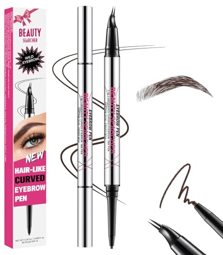 Stylo à sourcils incurvé, crayon à sourcils 2-en-1 à double extrémité avec pointe micro à 2 griffes et pointe ultra fine, pour créer des sourcils naturels comme des cheveux (#03 MARRON FONCÉ)