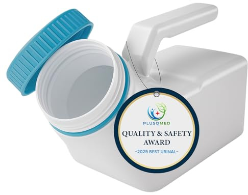 Men’s Urinal Bottle with Glow Lid (1 Pack) – 1000ml Travel Urine Container – Leakproof Screw Cap – Durable Thick Plastic – Portable Male Pee Bottle for Bedside, Car, or Camping Use. PLUSQMED