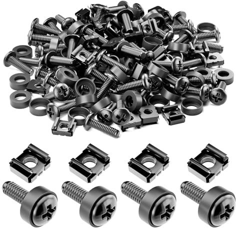 iwillink 50 Set Professional M6 Rack Screw Kit - 20mm Stainless Steel with Cage Nuts & Anti-Vibration Washers - Fits Server/Audio/IT Cabinets