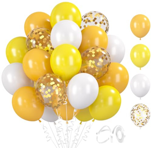 BlooMoo 60 Stück Luftballons Gelb, 12 Zoll Latex Luftballons Gelb Weiß, Konfetti Ballons, Party Ballons Set, für Geburtstag Hochzeit Party Dekoration